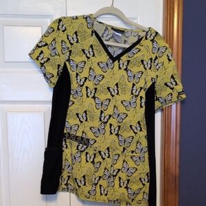 Cherokee Yellow and Black Butterfly Scrub Top